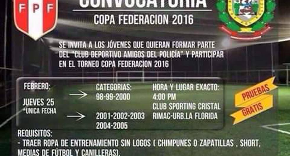 Copa Federación 2016: Club Deportivo Amigos de la Policía hace convocatoria  | FUTBOL 
