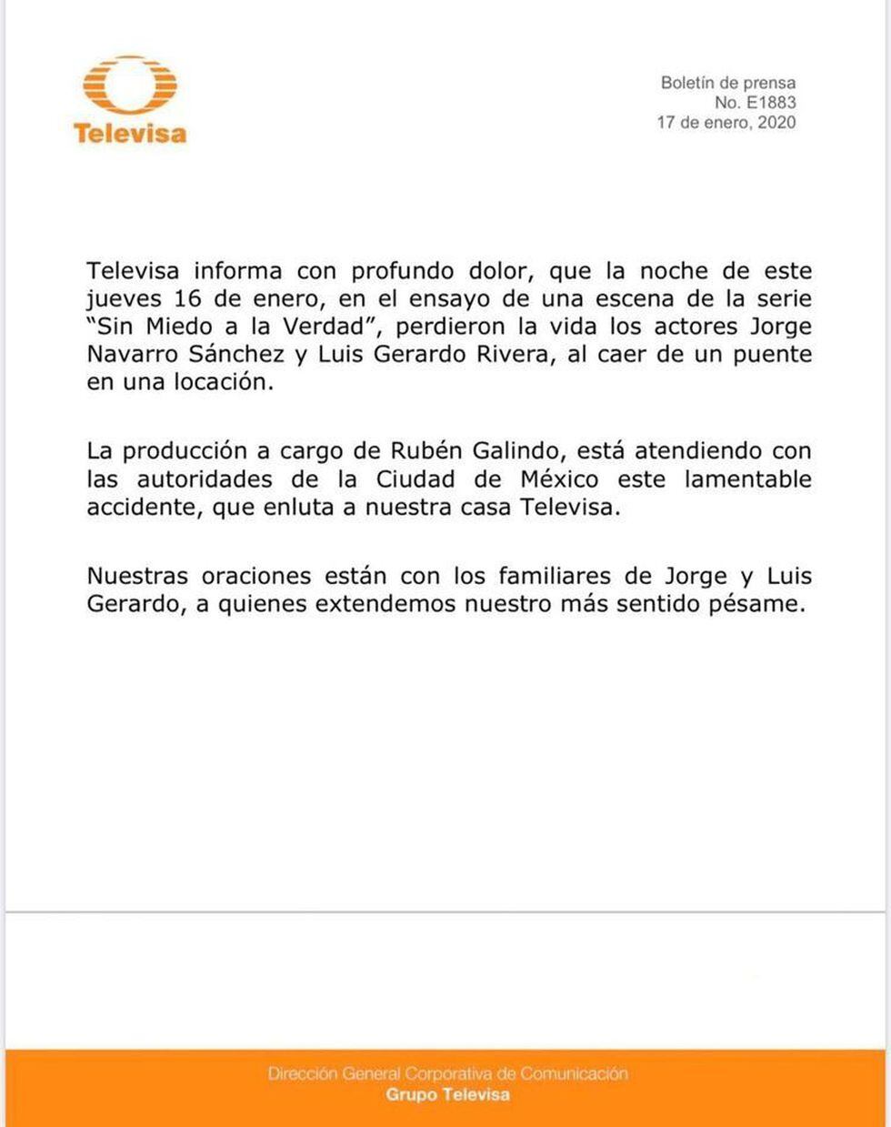 Este es el comunicado que emitió Televisa.