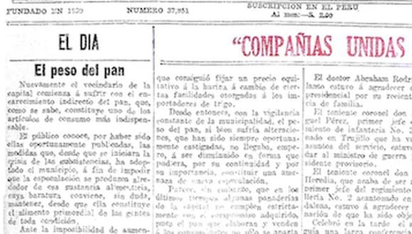 Portada de El Comercio del 16 de julio de 1919, en la que se expresa la preocupación por uno de los principales productos de la mesa de los peruanos.