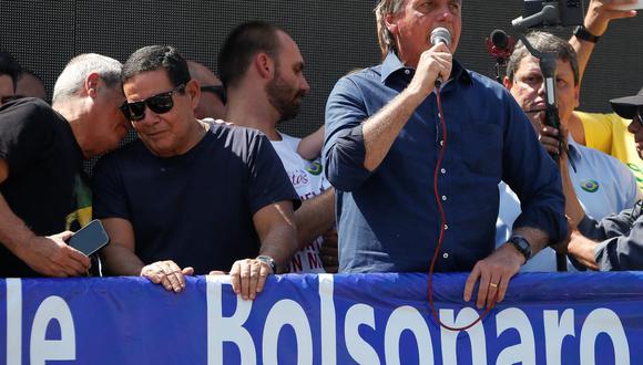 El presidente de Brasil, Jair Bolsonaro, habla durante una manifestación en el Día de la Independencia. (SERGIO LIMA / AFP).