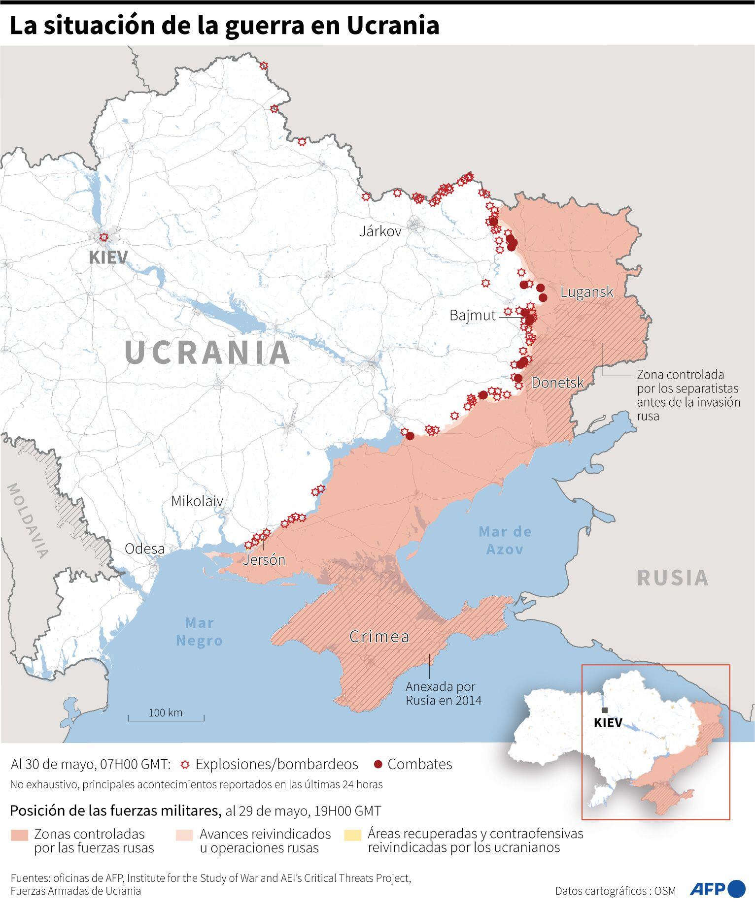 The situation of the war in Ukraine as of May 30, 2023. (AFP).