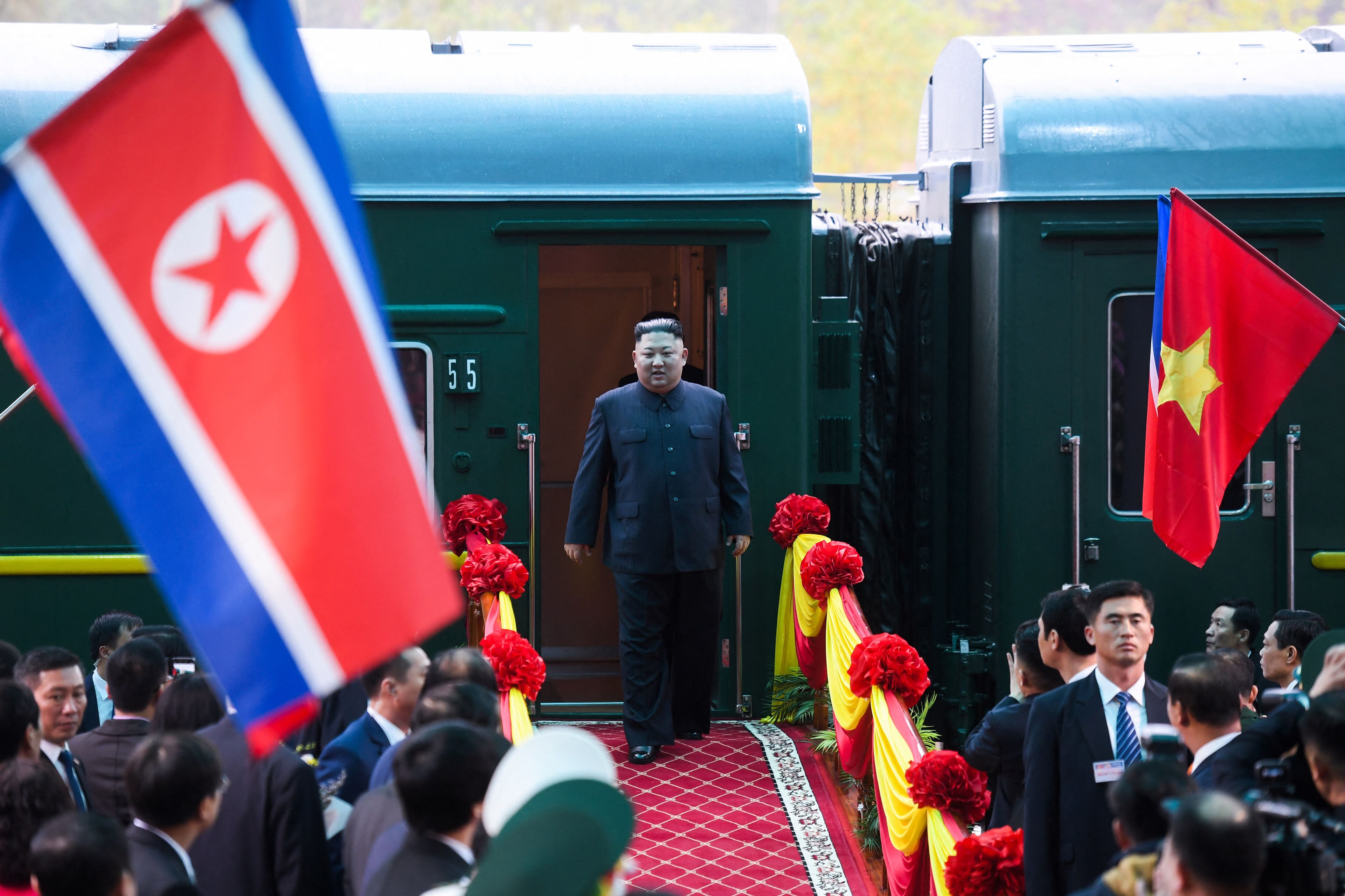 Kim Jong-un arrives at the Dong Dang train station, Lang Son province, Vietnam, on February 26, 2019. (Photo by AFP).
