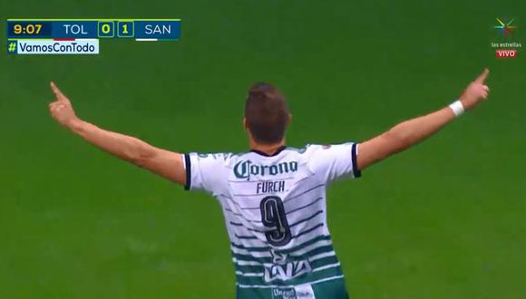 Julio Furch anotó un gol madrugador para Santos Laguna que pone la serie 3-1 parcialmente frente a Toluca en la final de vuelta de Liga MX. (Foto: captura)