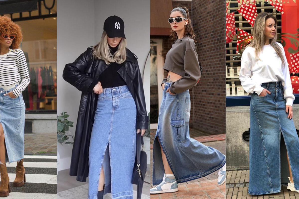 10 ideas para combinar la falda de jean larga en invierno, Falda jean  larga en invierno, VIU