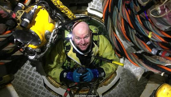 Chris Lemons pasó 30 minutos en el fondo marino luego de que el cable que lo conectaba a la superficie se rompiera. (Foto: CHRIS LEMMONS / BBC)