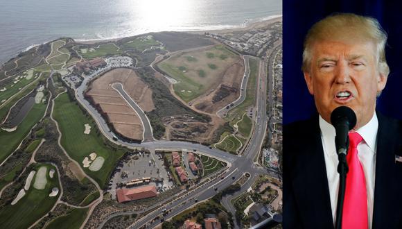 Imagen de Donald Trump (derecha) y del Trump National Golf Club en Rancho Palos Verdes, cerca de Los Ángeles, California, Estados Unidos, el 7 de abril de 2021. (REUTERS / Lucy Nicholson - Carlo Allegri).
