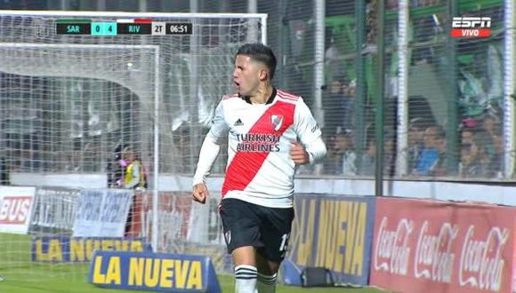 Enzo Fernández, Ezequiel Barco y Julián Álvarez marcaron el 6-0 de River Plate vs. Sarmiento. (Foto: Captura ESPN)