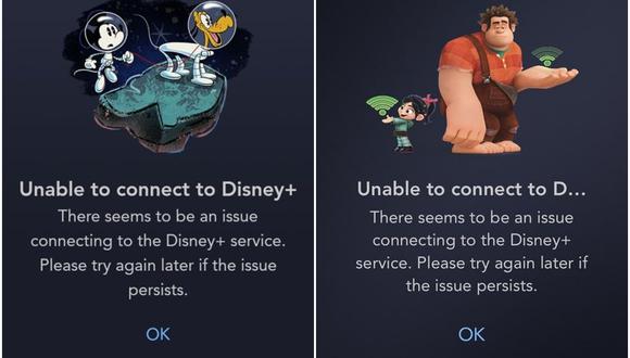Mensaje que vieron algunos usuarios al intentar acceder al servicio de streaming Disney+.