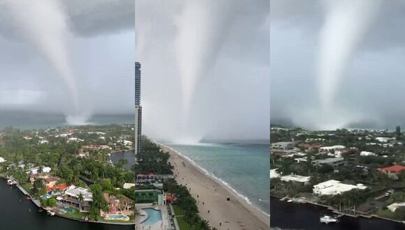 Varios videos virales mostraron la tromba marina registrada en la costa de Miami, Florida. | Crédito: NBC 6 / WSVN-TV / WPLG Local 10 / Facebook.