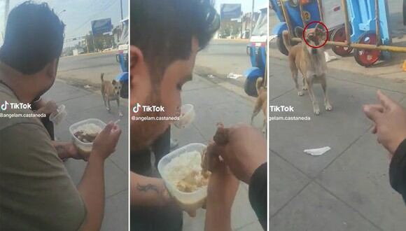 El joven nunca pensó que su compañero le quitaría su presa de pollo para dárselo a un perro callejero. | FOTO: @angelam.castaneda