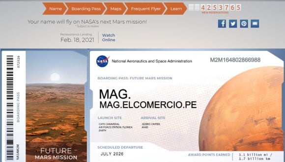 La NASA permite enviar tu nombre a Marte. (Foto: NASA)