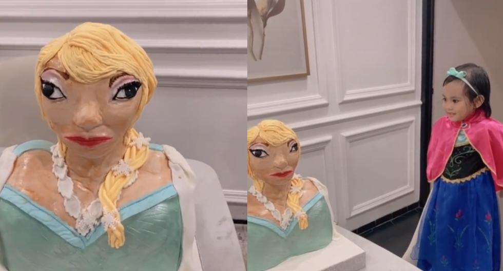 VIDEO: Niña se hace viral al ver su horrible pastel de cumpleaños de Frozen