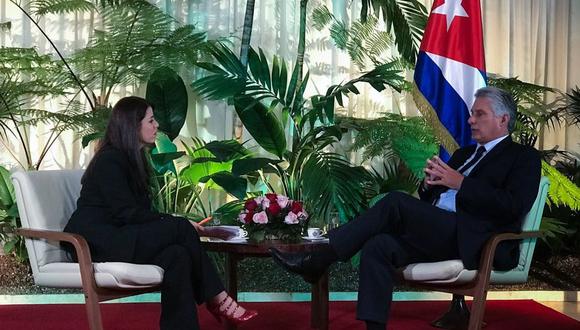 Miguel Díaz-Canel ofreció su primera entrevista a un medio de comunicación desde que asumió la presidencia de Cuba el 19 de  abril. (Twitter @rolandoteleSUR)