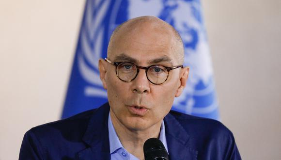 El Alto Comisionado de las Naciones Unidas para los Derechos Humanos (ACNUDH), Volker Turk, habla durante una conferencia de prensa en Caracas, Venezuela.