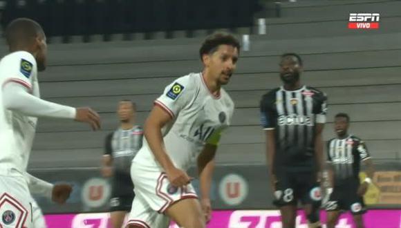 Gol de Marquinhos para el 3-0 del PSG vs. Angers por la Ligue 1. (Foto: Captura ESPN)