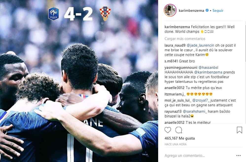 El mensaje de Karim Benzema (Foto: captura de Instagram).