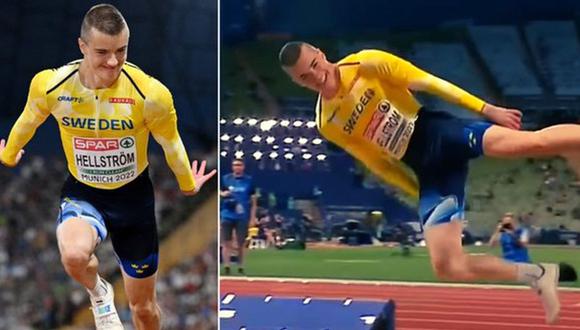 Jesper Hellstrom salta de cabeza como salmón en final del Campeonato Europeo de Atletismo | Foto: captura