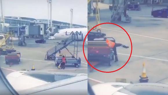 Así fue el "Bottle Flip Challenge" que un trabajador del aeropuerto hizo con un cono de seguridad. (Facebook)