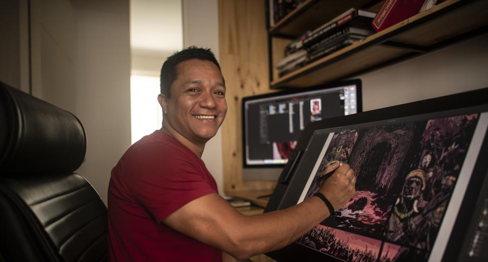 Retrato a Christian Rosado, peruano dibujante de cómics que ha trabajado para editoriales de afuera como Dark Horse y Allegiance Arts (Foto: Elías Alfageme).