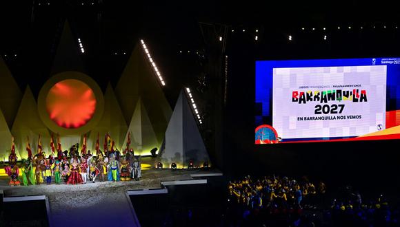Colombian artists perform during the Pan American Games Santiago 2023 closing ceremony at the Bicentenario de La Florida stadium in Santiago, on November 5, 2023. (Photo by Pablo VERA / AFP)