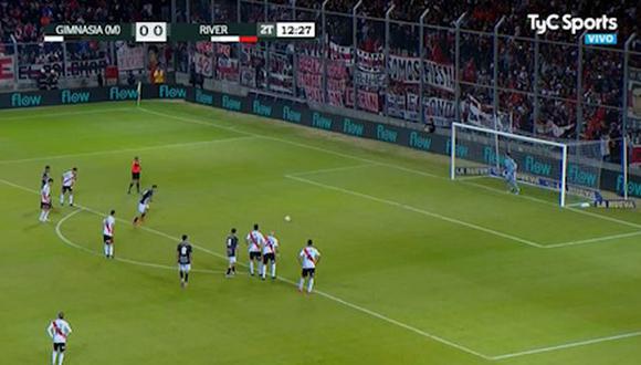 River Plate vs. Gimnasia EN VIVO: Germán Lux evitó el 1-0 atajando penal por Copa Argentina | VIDEO. (Foto: Captura de pantalla)