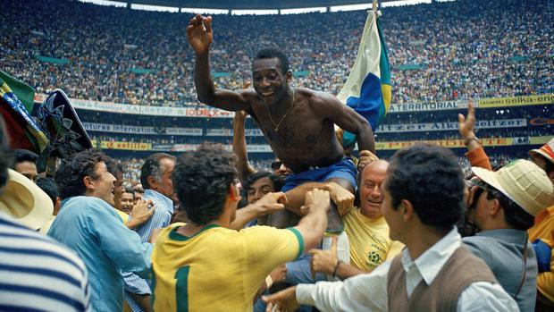 Pele Celebrates Winning The World Cup In Mexico 1970.