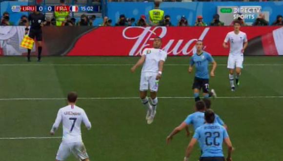 Kylian Mbappé perdió la ocasión de poner el 1-0 en el Uruguay vs. Francia. (Foto: captura de DirecTV)