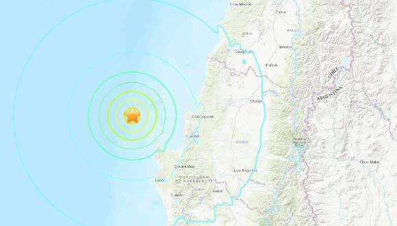 Sismo en Chile de magnitud 6,6 sacude el noroeste de Arauco, en la región del Biobío. (USGS).