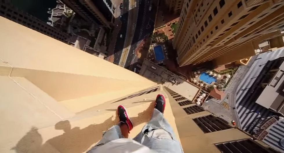 Un youtuber aficionado al parkour realizo esta alucinante hazaña sobre 43 pisos de altura en el hotel Sofitel de dubai.