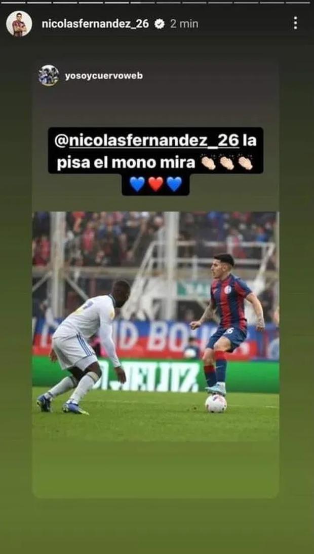 Publicación de Nicolás Fernández, jugador de San Lorenzo, en su Instagram.