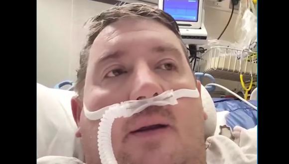 "Toda mi familia tiene Covid, realmente lamento no haberme puesto la vacuna", dijo Travis Campbell, quien se encuentra hospitalizado en la unidad de emergencia de un hospital en Virginia. (Foto: Captura de video).