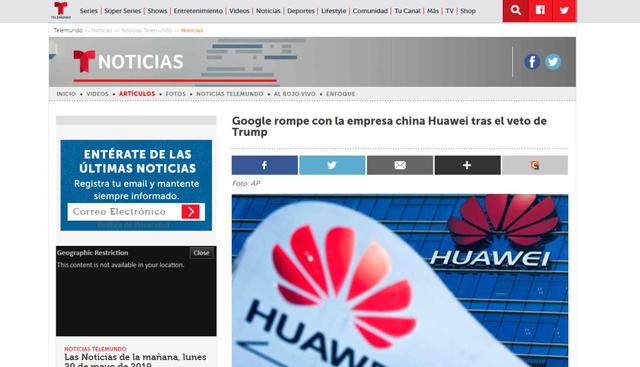 Así informó Telemundo: "Google rompe con la empresa china Huawei tras el veto de Trump"
