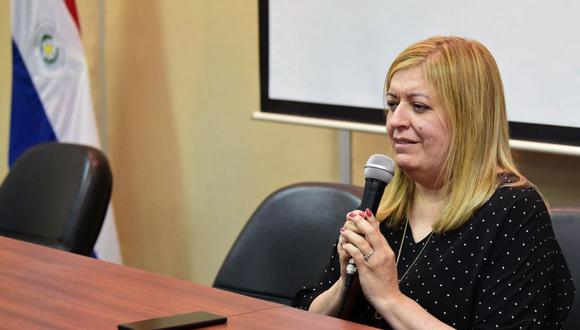 La fiscal general de Paraguay, Sandra Quiñónez, habla durante una conferencia de prensa en Asunción el 10 de mayo de 2022, sobre el asesinato del fiscal antidrogas paraguayo Marcelo Pecci en Colombia. (Foto de Norberto DUARTE / AFP)