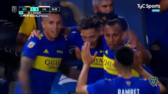 Luis Vázquez puso el 1-0 del Boca vs. Sarmiento por la Liga Profesional. (Video: TyC Sports)