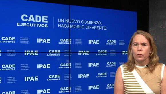 Elena Conterno, presidenta de IPAE, brindó un mensaje como parte de la inauguración de CADE Ejecutivos que se realiza de forma virtual en su edición número 58. (Foto: Captura CADE)