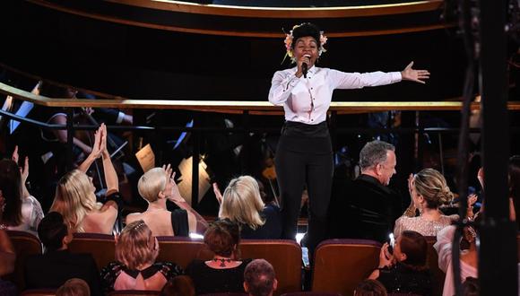 La cantautora afroamericana Janelle Monáe hizo cantar hasta a Leonardo Di Caprio y Kathy Bates. (Foto: AFP)