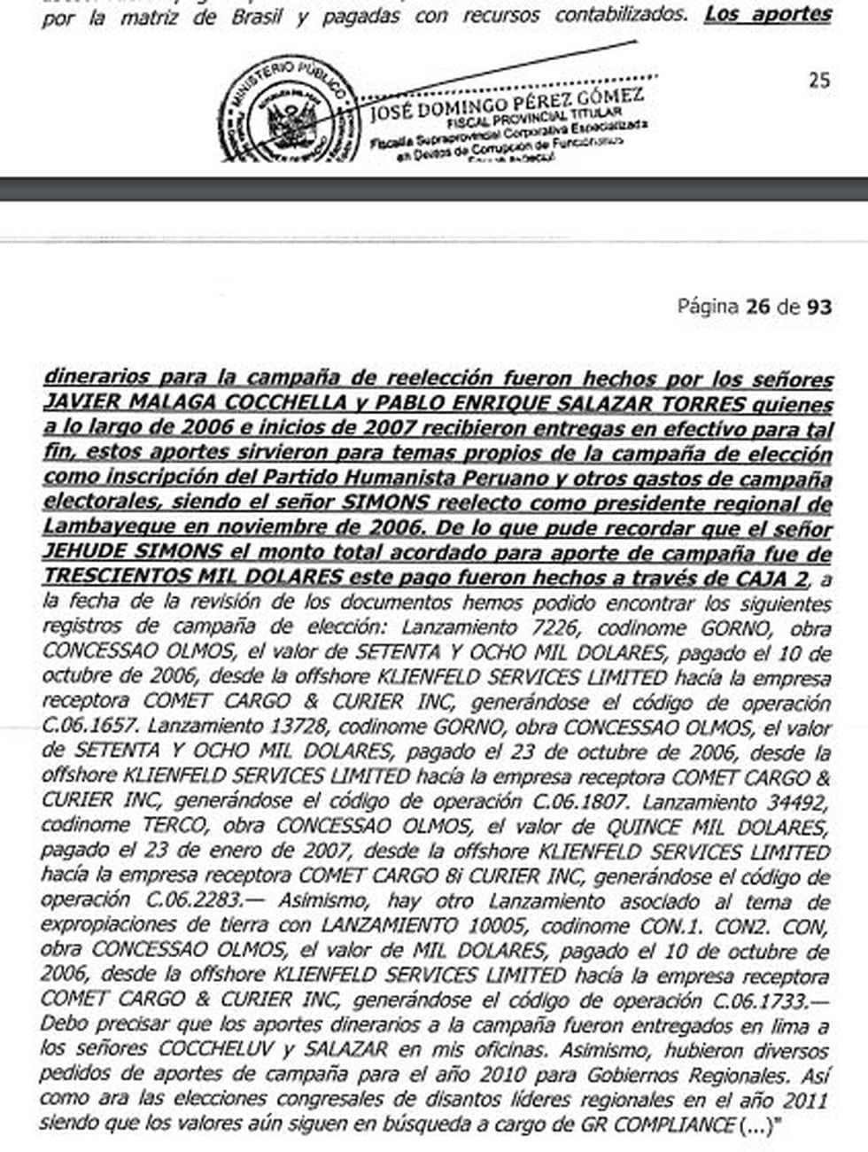 Jorge Barata afirma que entregó US$300.000 para la campaña regional de Yehude Simon en el 2006. (El Comercio)