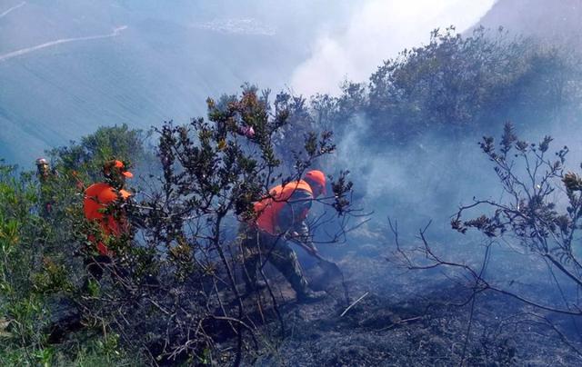 Desde la mañana de ayer, un incendio forestal se viene registrando cerca de la fortaleza de Kúelap, ubicada en el distrito de Tingo, provincia de Luya, en Amazonas (Foto: Ejército del Perú)