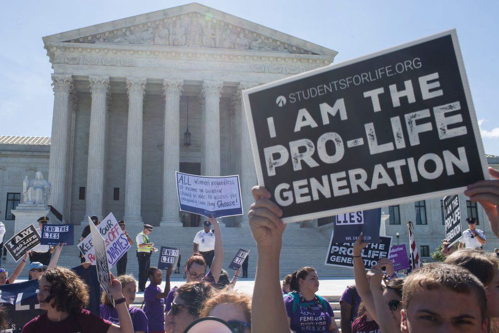 People who support the abortion ban also gathered in front of the Supreme Court.