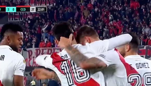 Bruno Zuculini marcó el 3-0 para la victoria de River Plate vs. Central Córdoba. (foto: captura ESPN)