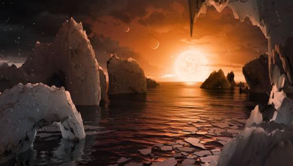 Este dibujo de la NASA muestra el paisaje que podrían tener los planetas descubiertos en el sistema TRAPPIST-1. Foto: NASA/JPL-Caltech