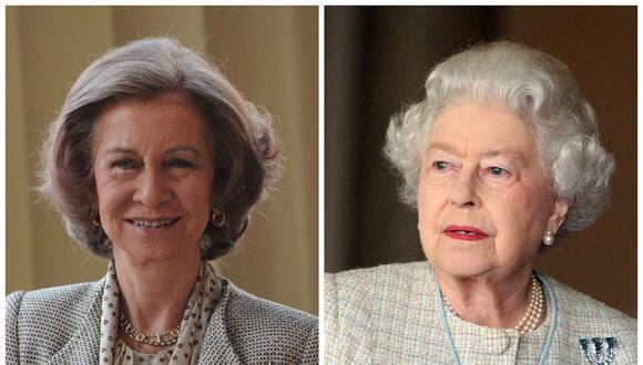 Sofía de Grecia e Isabel II del Reino Unido. (Fotos: AFP)