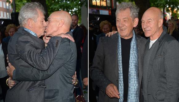 Ian McKellen y Patrick Stewart se besaron en premiere