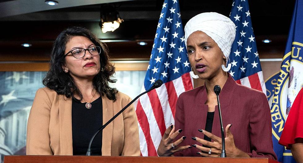 Legisladoras de Estados Unidos, Rashida Tlaib junto a Ilhan Omar, expresaron su rechazo tras ser vetadas de ingresar a Israel. (Foto: EFE)