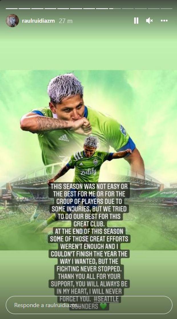 Raúl Ruidíaz bids farewell to Seattle Saunders with an emotional message.  (Photo: Capture)