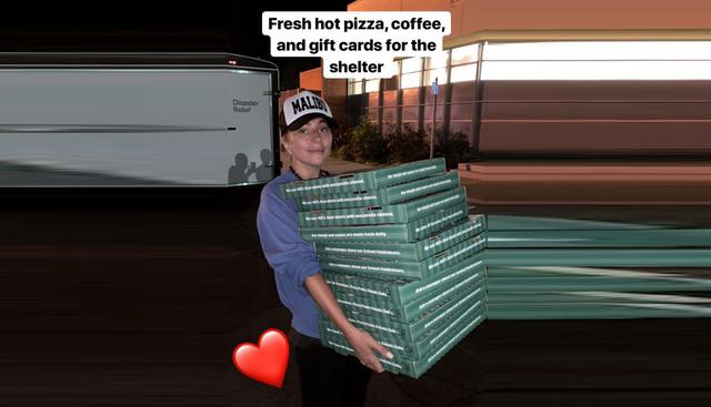 Lady Gaga llevó pizza y café a un grupo de afectados por los incendios forestales en California que se encuentran en uno de los refugios de la Cruz Roja. (Foto: @ladygaga)