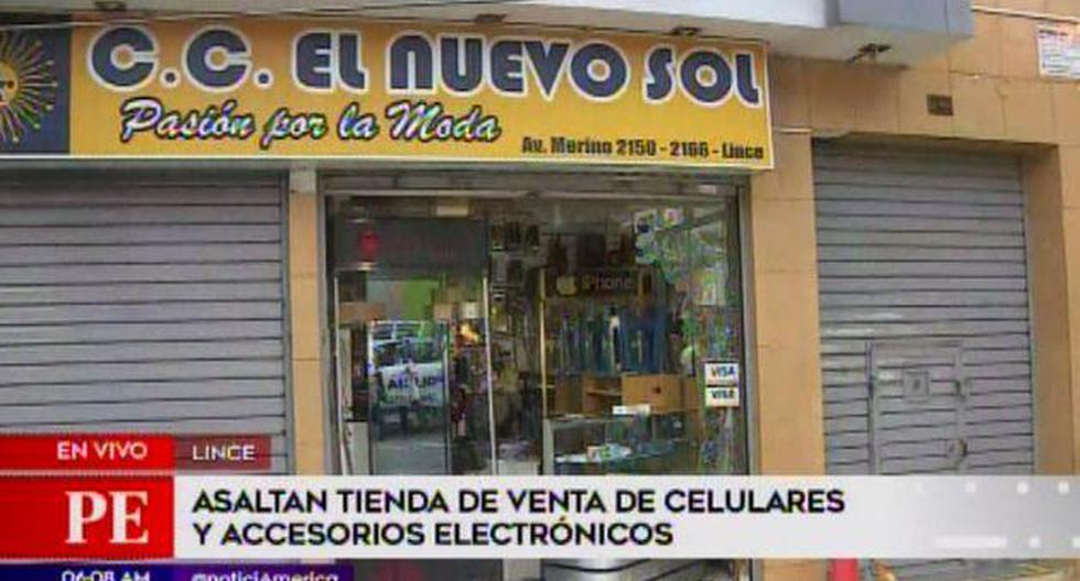 Delincuentes asaltaron una galería de venta de celulares y accesorios electrónicos en Lince. (Foto: Captura América Noticias)
