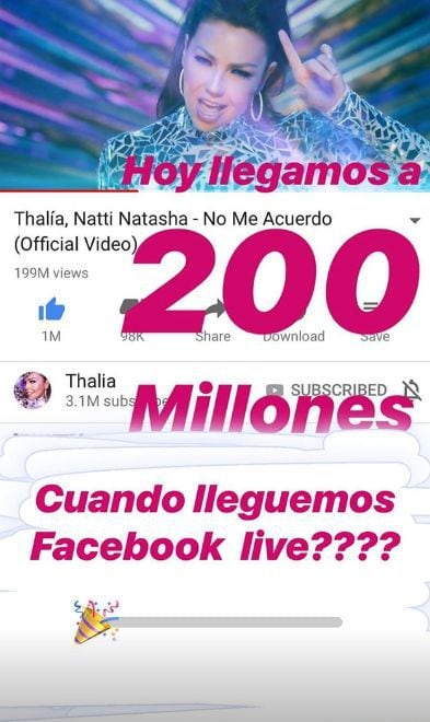 Thalía anunció Facebook Live para celebrar los 200 millones.