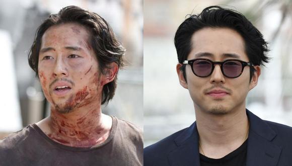 A la izquierda, Steven Yeun en una de sus apariciones finales en la serie "The Walking Dead". El actor surcoreano acaba de ser nominado al Oscar por primera vez por su rol protagónico en "Minari". (Foto: Alberto Pizzoli/ AFP)