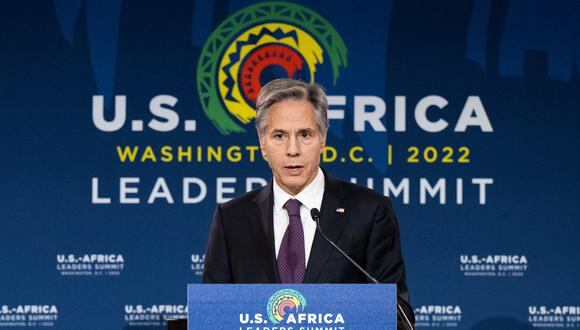 El Secretario de Estado de EE.UU., Antony Blinken, da una conferencia de prensa durante la Cumbre de Líderes de Estados Unidos y África en el Centro de Convenciones Walter E. Washington, el 15 de diciembre de 2022. (Foto de SAUL LOEB / AFP)